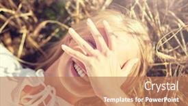  Presentation with cereal - Slide set consisting of nature summer holidays vacation and people concept - close up of happy young woman lying on cereal field and covering face by hand background and a coral colored foreground