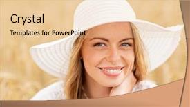  Presentation with people enjoying - Theme enhanced with nature summer holidays vacation and people concept - close up of happy young woman in white dress and sun hat enjoying sun on cereal field background and a lemonade colored foreground