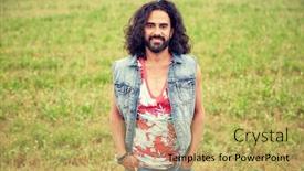  Presentation with green nature - Slide set with groovy retro portrait - nature summer youth culture background and a yellow colored foreground