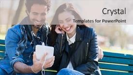  Presentation with listening - Colorful slide deck enhanced with video nature - couple listening music together while backdrop and a light gray colored foreground