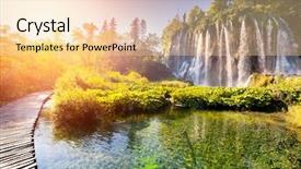  Presentation with forest morning - Presentation featuring nature waterfalls - majestic view on waterfall background and a lemonade colored foreground