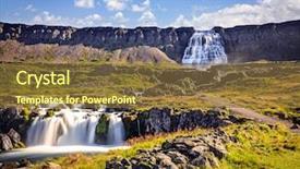  Presentation with animated waterfall - Amazing PPT theme having nature waterfalls - scenic waterfall dynjandifoss in westfjords backdrop and a tawny brown colored foreground