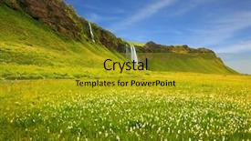  Presentation with streams summer - Audience pleasing PPT theme consisting of nature waterfalls - seljalandsfoss waterfall and picturesque flowering backdrop and a gold colored foreground