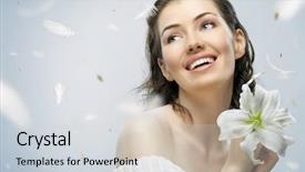  Presentation with blue flower - PPT theme featuring beauty flower girl background and a sky blue colored foreground