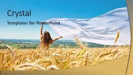  Presentation with wheat - Slides featuring blowing iwnd - young happy woman in wheat background and a light blue colored foreground