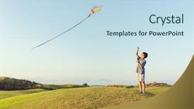  Presentation with kite - Slide deck with nature world - running with kite on summer background and a sky blue colored foreground