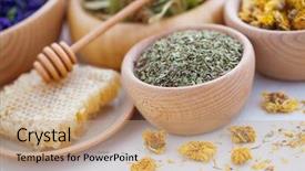  Presentation with alternative medicine - PPT theme having naturopathy - bowl full of cistus background and a coral colored foreground