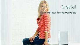  Presentation with smiling paramedic sitting in ambulance - Presentation design enhanced with natutal management - young smiling businesswoman sitting background and a  colored foreground