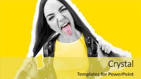  Presentation with aggression - PPT layouts having shirt showing tongue with piercing background and a yellow colored foreground