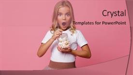  Presentation with portrait of excited overjoyed female - PPT layouts with yummy - portrait of an excited little background and a coral colored foreground