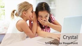  Presentation with german shepherd two young puppys - PPT layouts consisting of naughty child - two young girls using laptop background and a  colored foreground