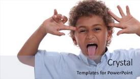  Presentation with naughty boy - Colorful PPT layouts enhanced with naughty child - young boy pulling a face backdrop and a light blue colored foreground