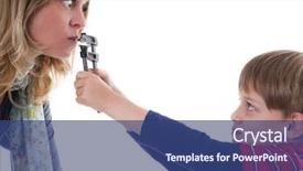  Presentation with dental mother and child - Beautiful slide set featuring plastic canisters for machine oil backdrop and a sky blue colored foreground