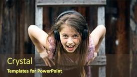  Presentation with headphones - Cool new slide set with naughty-litle-girl-with-headphones backdrop and a tawny brown colored foreground