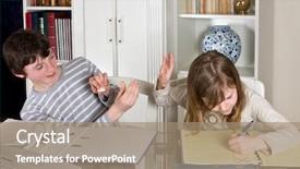  Presentation with naughty boy - Slides consisting of naughty teenager boy shooting pellets background and a coral colored foreground