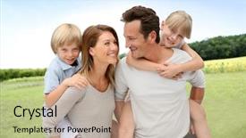  Presentation with parents - Beautiful presentation design featuring naure - parents giving piggyback ride backdrop and a mint green colored foreground