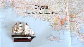  Presentation with ship - Colorful presentation theme enhanced with nautical chart - model of ship on background backdrop and a  colored foreground