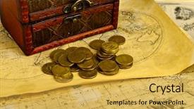 Presentation with treasure map - Audience pleasing slide set consisting of nautical chart - treasure map chest and coins backdrop and a yellow colored foreground