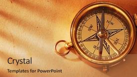  Presentation with old map - Presentation theme enhanced with navagational tool - antique brass compass over old background and a yellow colored foreground