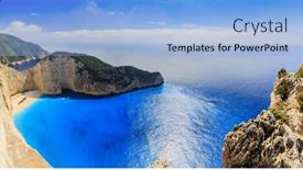  Presentation with zakynthos - Cool new presentation theme with ship boat sea - navagio beach at sunset zakynthos backdrop and a light blue colored foreground