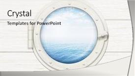  Presentation with naval ship - Audience pleasing slide set consisting of naval - ship window or porthole backdrop and a sky blue colored foreground