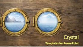  Presentation with naval ship - Audience pleasing presentation theme consisting of naval - two ship windows with tropical backdrop and a tawny brown colored foreground