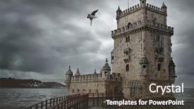  Presentation with tower - Slide deck with naval - view of belem tower background and a tawny brown colored foreground