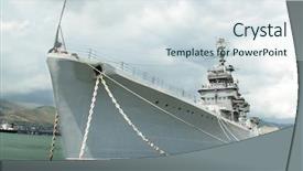 Presentation with naval ship - Audience pleasing presentation theme consisting of naval battle - military ship-museum on landing stage backdrop and a sky blue colored foreground