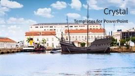  Presentation with cultural - PPT theme with naval battle - navy cultural building and harbour background and a light blue colored foreground