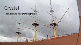  Presentation with naval - Slides having naval battle - old-time schooner on town quay background and a light gray colored foreground