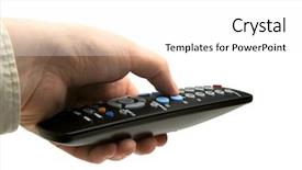  Presentation with hand holding puzzle piece - PPT theme enhanced with navigating change - hand holding tv remote control background and a white colored foreground