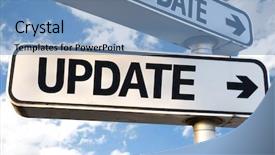  Presentation with business update - PPT layouts enhanced with navigating change - update direction sign on sky background and a teal colored foreground