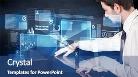  Presentation with smart - Presentation with navigating future - man pressing technology smart table background and a ocean colored foreground