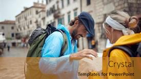  Presentation with navigating - Presentation theme with navigating-through-new-city-couple background and a  colored foreground