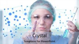  Presentation with doctor helps to get out of bed an elderly woman - Audience pleasing slides consisting of navigation chart - young woman doctor pressing virtual backdrop and a light blue colored foreground