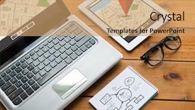  Presentation with notebook design - PPT theme having navigation responsive design and technology background and a  colored foreground