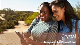  Presentation with navigate - Beautiful PPT theme featuring navigation satellite - mother and adult daughter navigate backdrop and a tawny brown colored foreground
