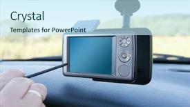  Presentation with gps - Beautiful PPT theme featuring navigation satellite - pocket pc with gps module backdrop and a cool aqua colored foreground