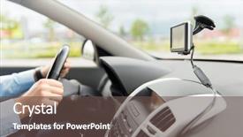  Presentation with connected car - PPT theme consisting of navigator while driving driving car background and a tawny brown colored foreground