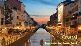  Presentation with canal - Cool new presentation theme with naviglio-grande-canal-night-life backdrop and a tawny brown colored foreground
