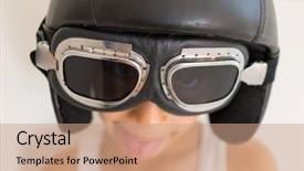  Presentation with airplane pilot - PPT theme with navy aviation - little cute playful kid background and a  colored foreground