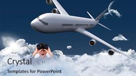  Presentation with night sky - Slide deck featuring navy aviation - suprised businessman looking through binoculars background and a light blue colored foreground