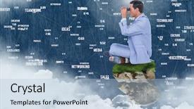  Presentation with navy blue - Beautiful presentation featuring navy blue abstract - businessman with binoculars on floating backdrop and a light blue colored foreground