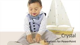  Presentation with baby toy - Amazing theme having navy blue yellow - adorable baby boy happily looking backdrop and a coral colored foreground