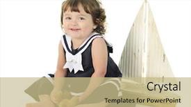  Presentation with navy blue - Audience pleasing slide set consisting of navy blue yellow - adorable baby sailor girl happily backdrop and a coral colored foreground