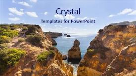  Presentation with beach - Slide set with navy blue yellow - cliffs at the beach praia background and a light blue colored foreground