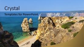  Presentation with ipanema beach - Presentation theme consisting of navy blue yellow - idyllic beach praia da marinha background and a  colored foreground