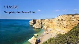  Presentation with beach - Colorful presentation theme enhanced with navy blue yellow - idyllic beach praia da marinha backdrop and a  colored foreground