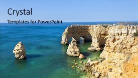  Presentation with beach litter - Slide set consisting of navy blue yellow - idyllic beach praia da marinha background and a  colored foreground