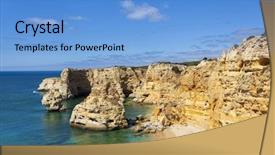  Presentation with algarve - Presentation theme consisting of navy blue yellow - idyllic beach praia da marinha background and a  colored foreground